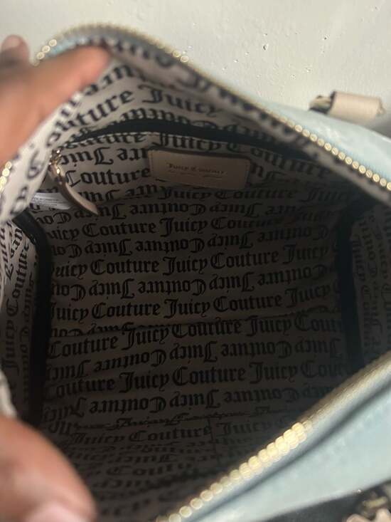 Juicy Couture Denim Days Gothic Logo Satchel with Strawberry Charm - Picture 5 of 5